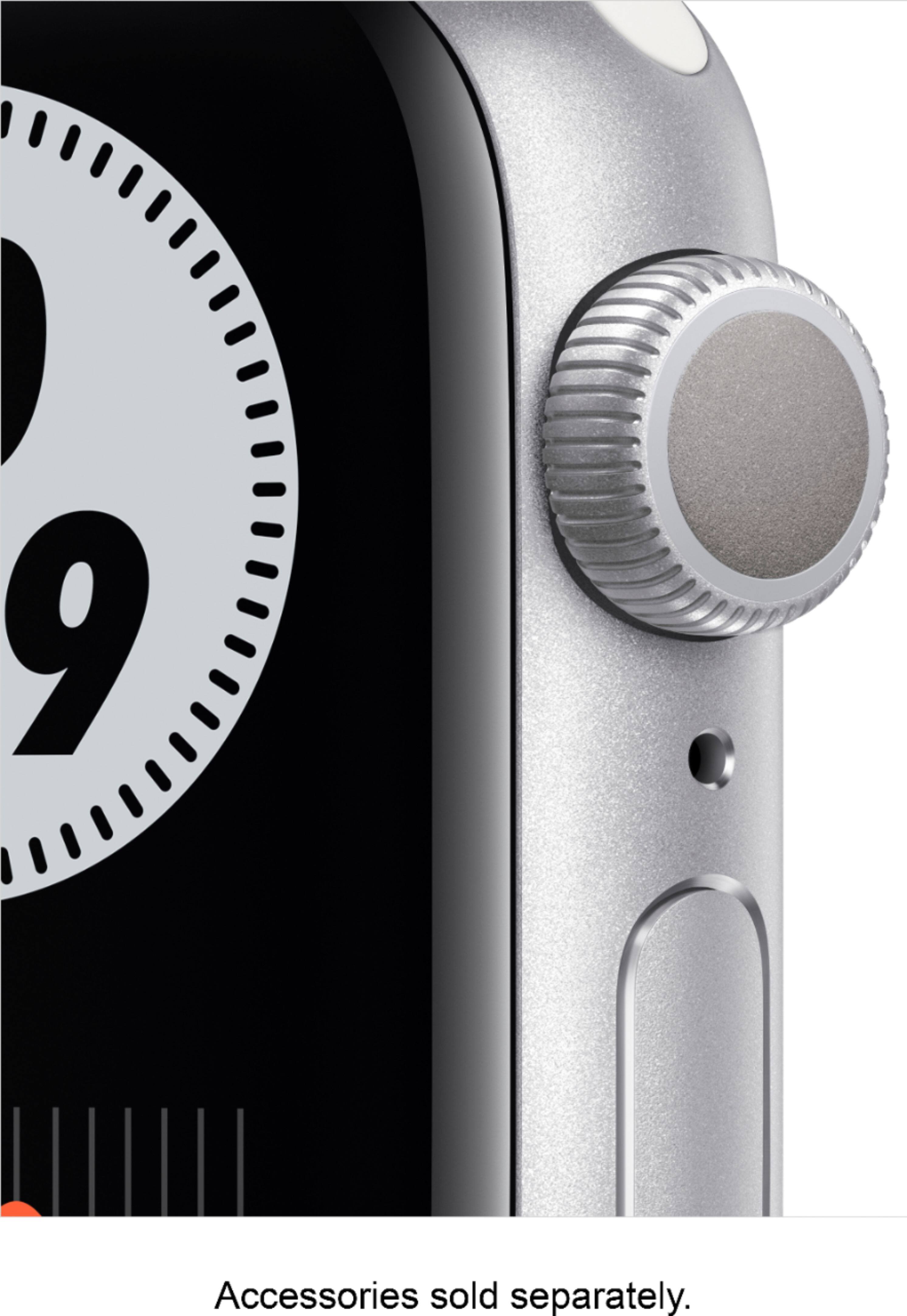 Alt View 11. Apple - Apple GSRF Watch Nike Series 6 (GPS) 40mm Silver Aluminum Case with Pure Platinum/Black Nike Sport Band - Silver.
