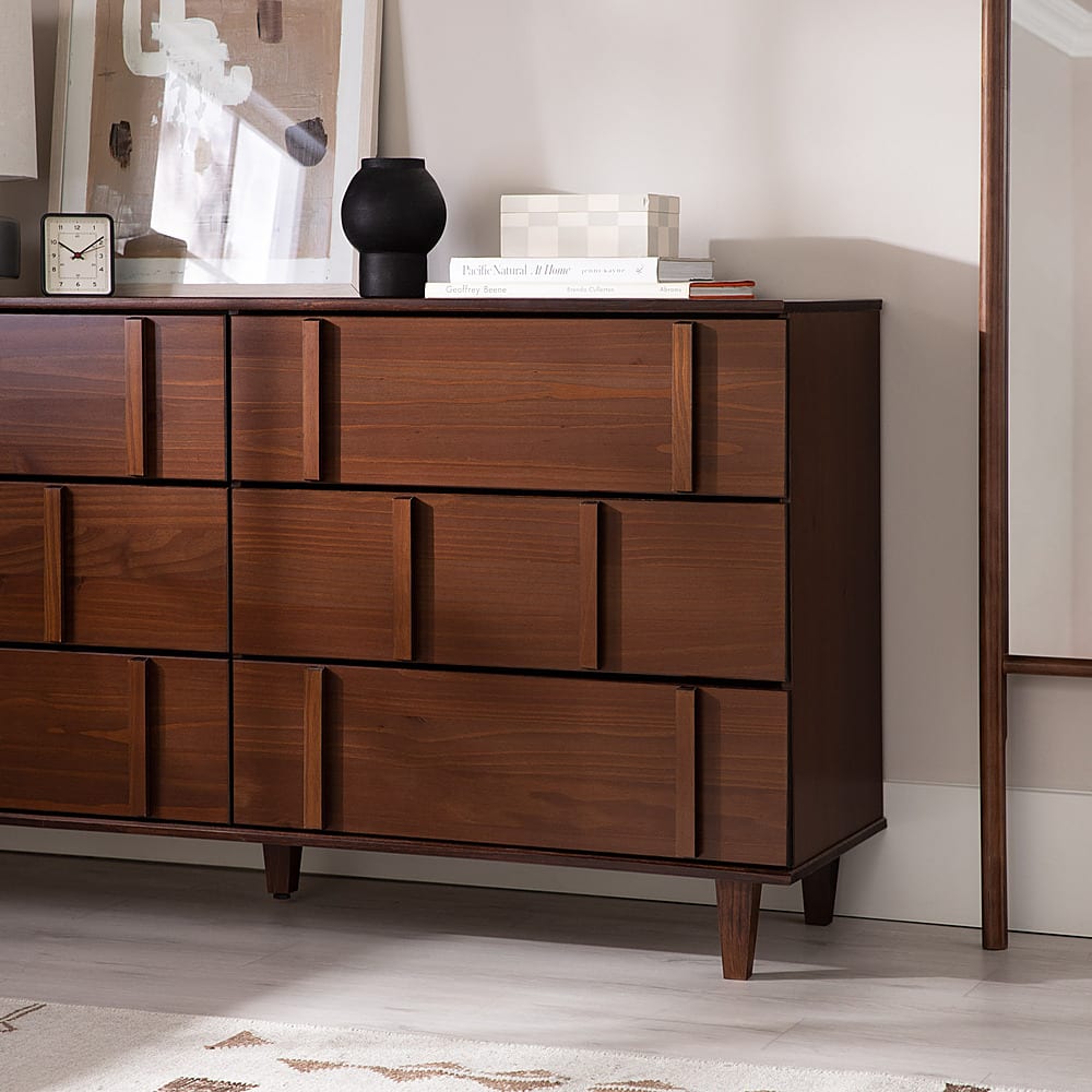 Best Buy: Walker Edison Modern Solid Wood 6-Drawer Dresser Walnut ...