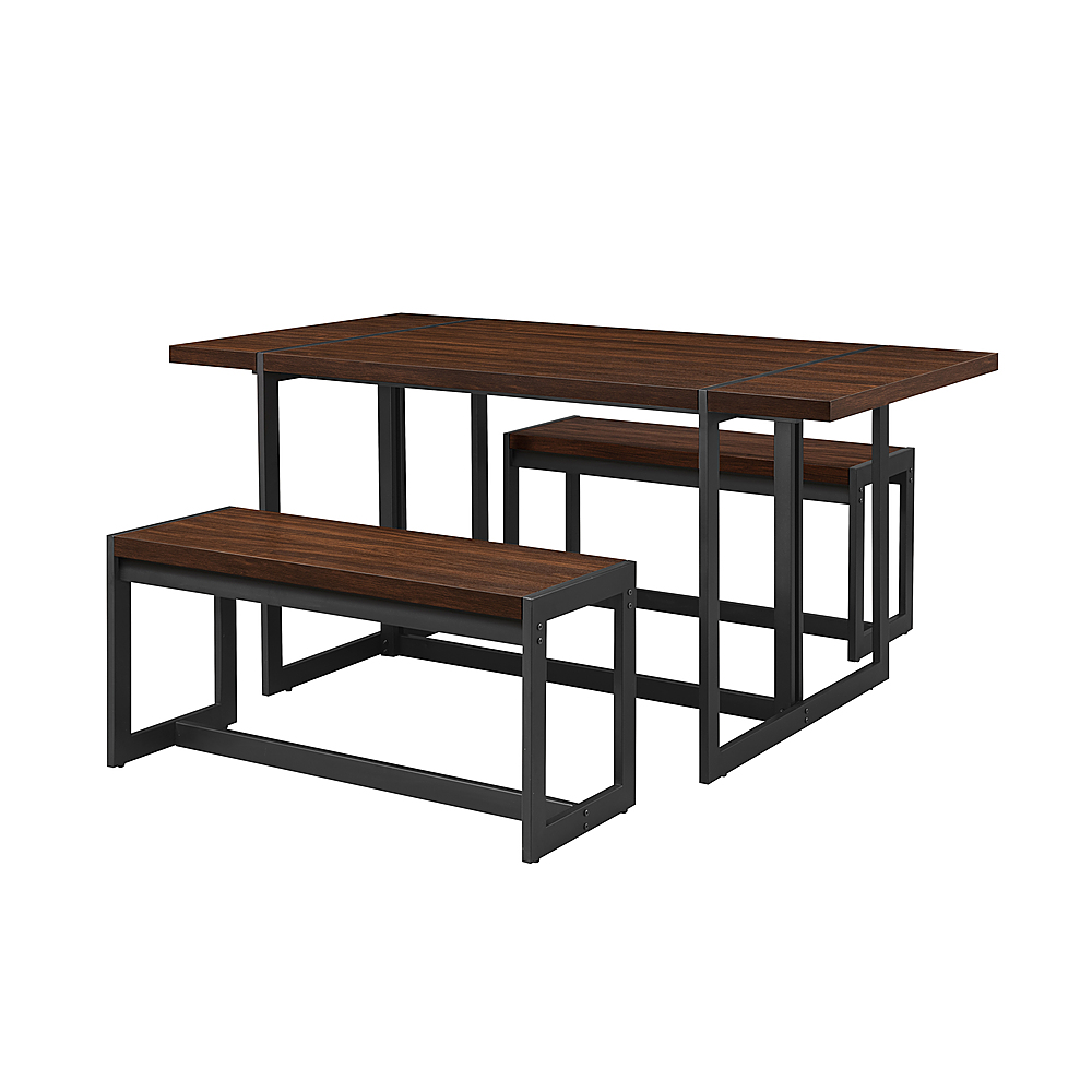 Angle View: Walker Edison - Industrial Dining Set with 2 Benches - Dark Walnut