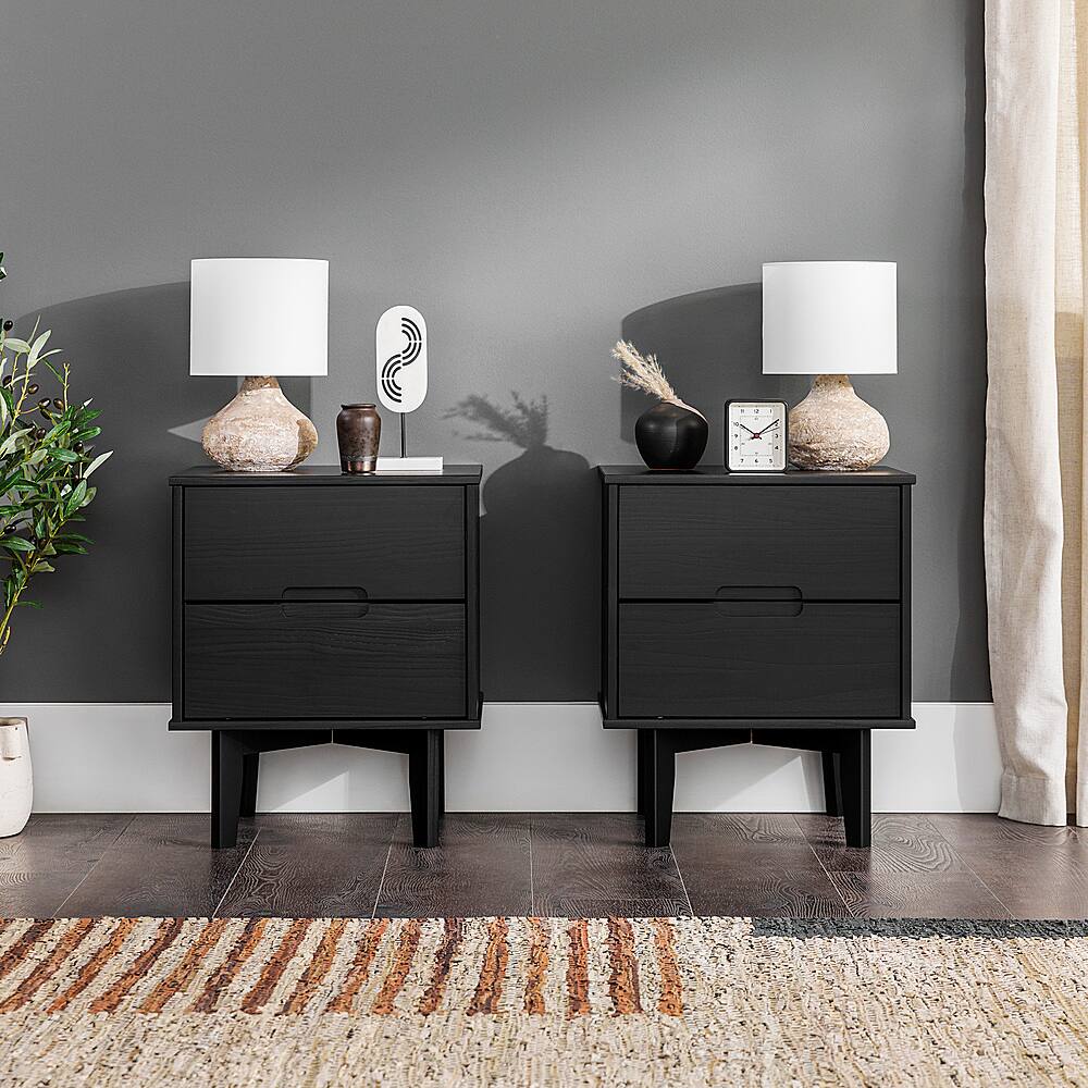 Walker Edison Retro 2-Piece 2-Drawer Nightstand Set Black BBR2DSLNSBL ...