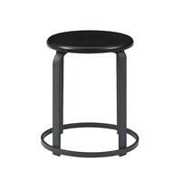 Walker Edison - Industrial Round Metal and Wood Kitchen Stool (Set of 2) - Black - Front_Zoom