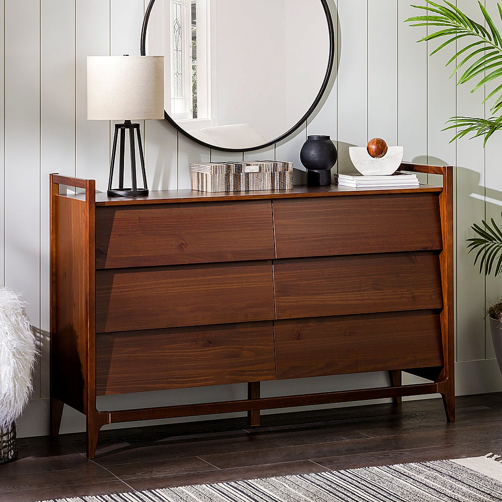 Best Buy: Walker Edison Modern 6-Drawer Solid Wood Dresser Walnut ...