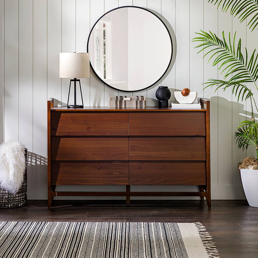 Best Buy: Walker Edison Modern 6-Drawer Solid Wood Dresser Walnut ...