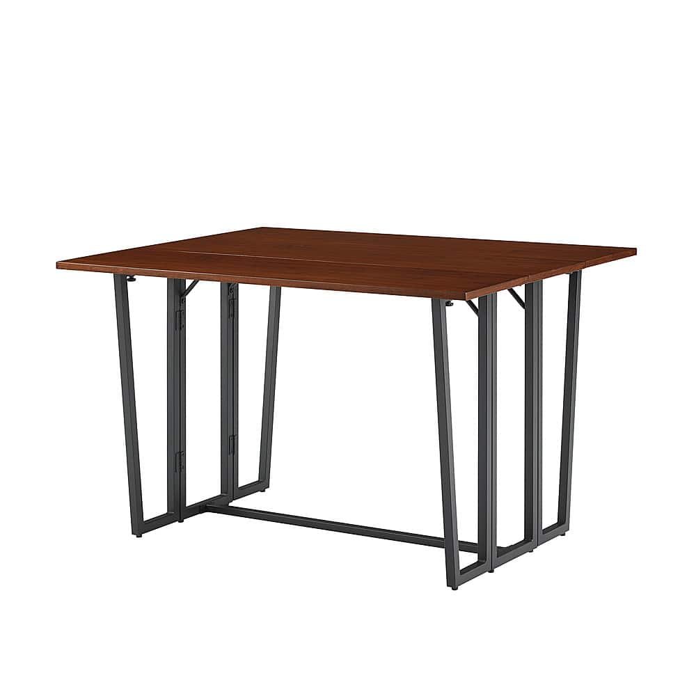 Angle View: Walker Edison - Modern Metal and Wood Drop-Leaf Dining Table - Dark Walnut