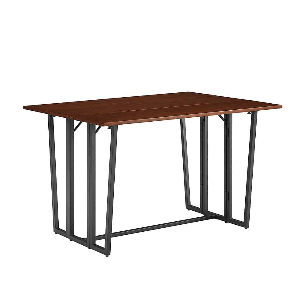 Left View: Walker Edison - Modern Metal and Wood Drop-Leaf Dining Table - Dark Walnut