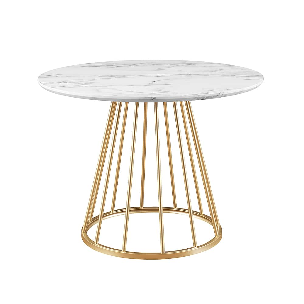 Best Buy: Walker Edison Modern Round Cage-leg Dining Table Faux White 