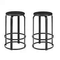 Walker Edison - Modern Industrial Round Kitchen Stool - Black - Front_Zoom