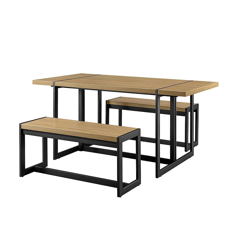 Angle View: Walker Edison - Industrial Dining Set with 2 Benches - Coastal Oak