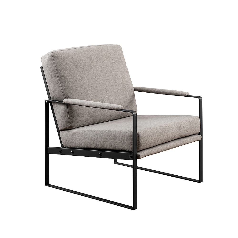 Left View: Walker Edison - Modern Metal-Arm Accent Chair - Mushroom