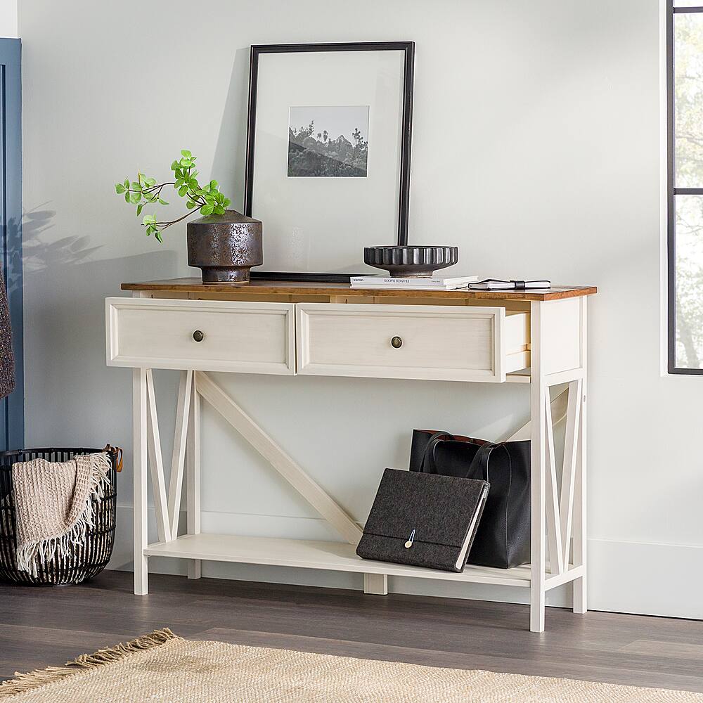 Best Buy Walker Edison Rustic Distressed Solid Wood Entry Table with Lower Shelf Rustic Oak