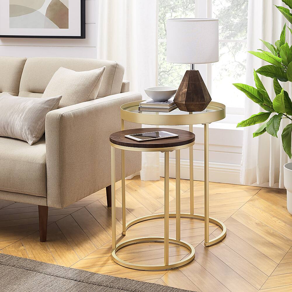 Best Buy: Walker Edison Industrial Nesting Side Tables Dark Walnut ...