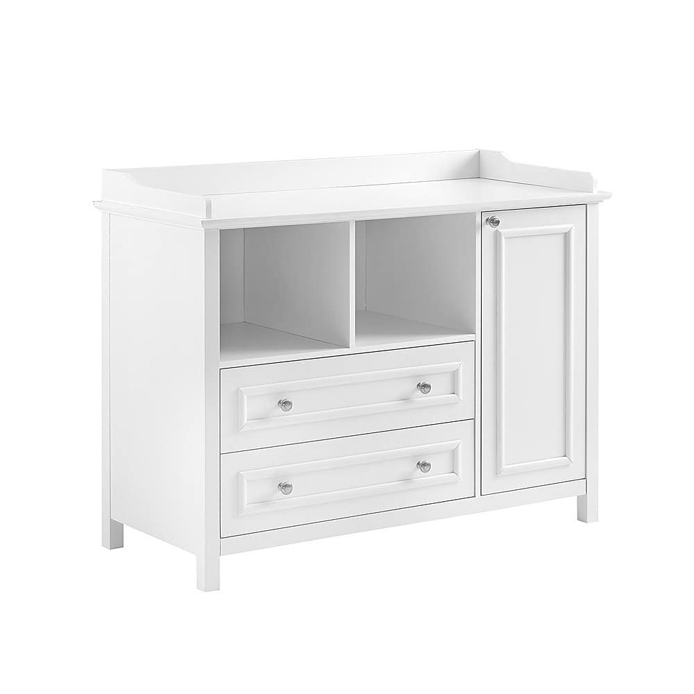 Left View: Walker Edison - Transitional 1-Cabinet 2-Drawer Children’s Dresser - Solid White