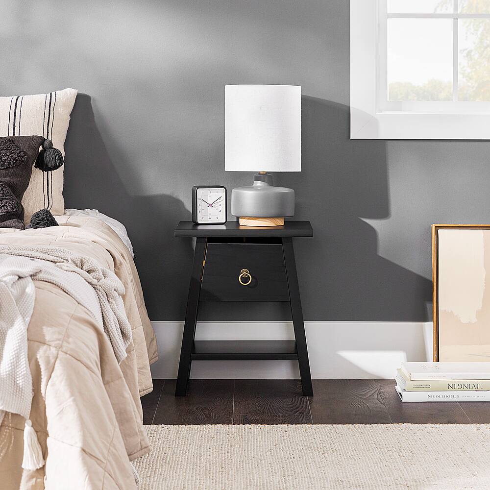 Best Buy Walker Edison Japandi PullRing Bedside Table Black BBTB20NSBLWP