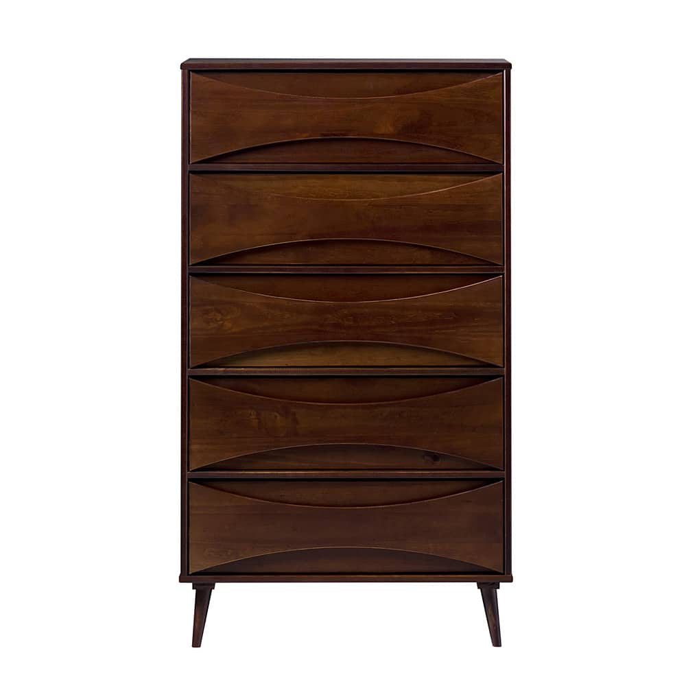 Walker Edison - Mid-Century Modern 5-Drawer Curved-Front Chest - Walnut - Front_Zoom
