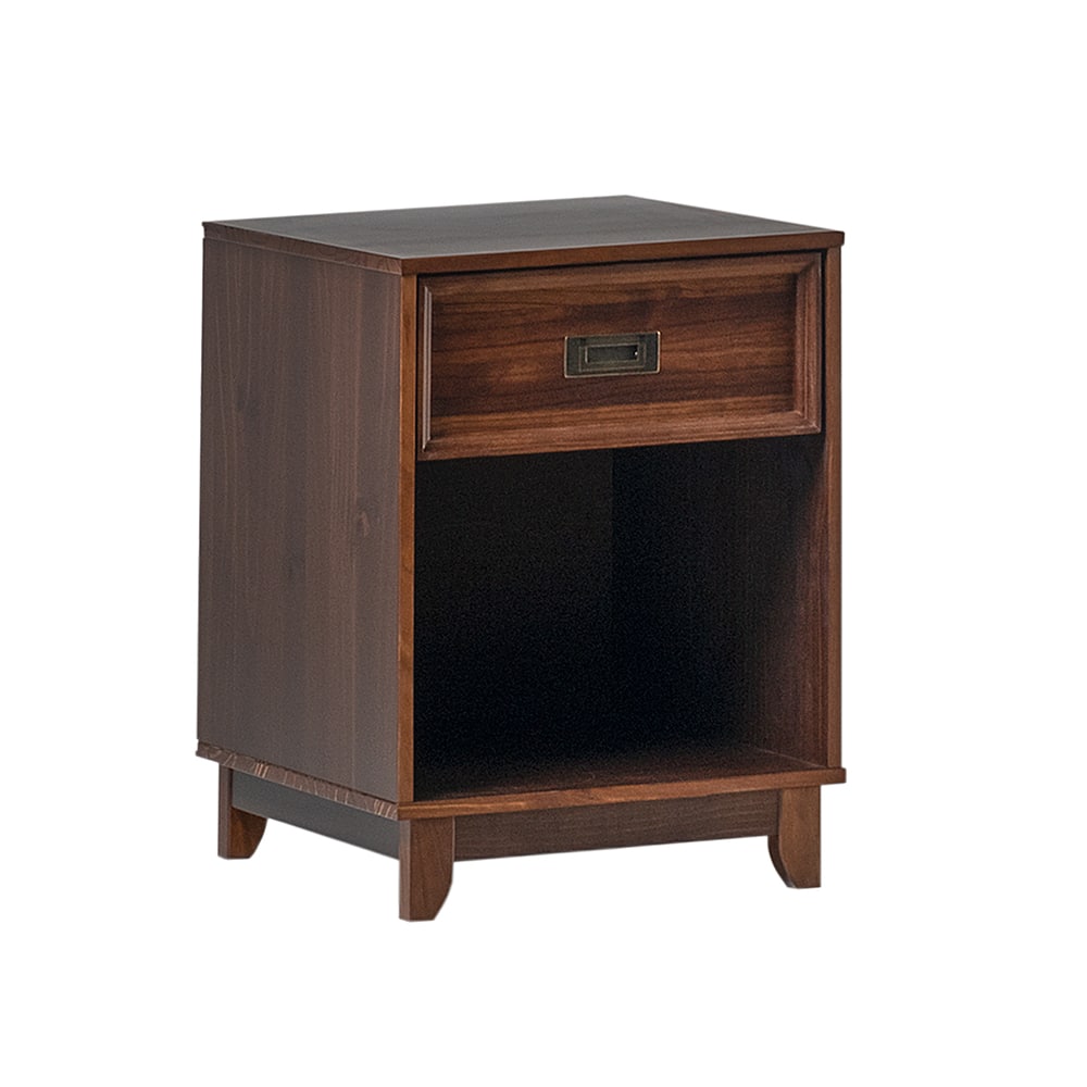 Left View: Walker Edison - Modern 1-Drawer 1-Cubby Nightstand - Walnut