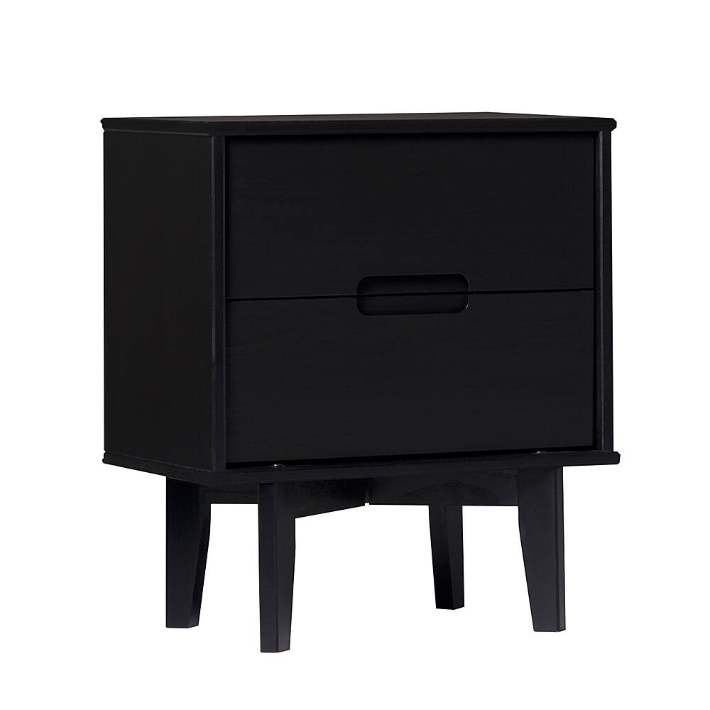 Left View: Walker Edison - Modern Solid Wood Two-Drawer Nightstand - Black