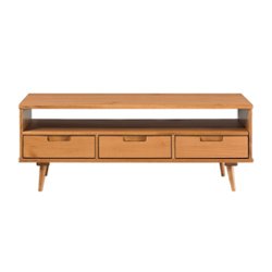 Walker Edison - Mid-Century Modern Minimalist Solid Wood Storage Coffee Table - Caramel - Front_Zoom