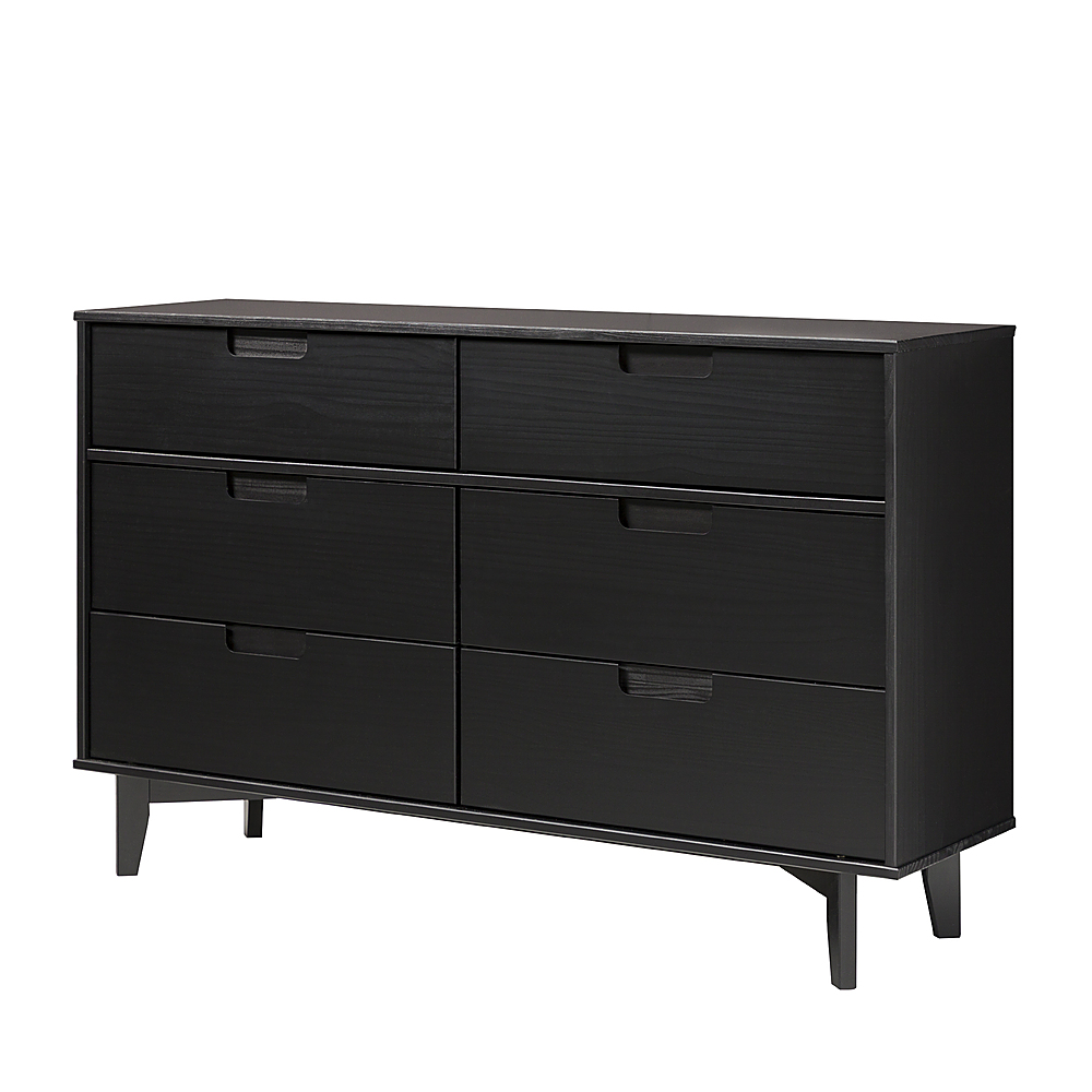 Angle View: Walker Edison - Retro Solid Wood 6-Drawer Dresser - Black