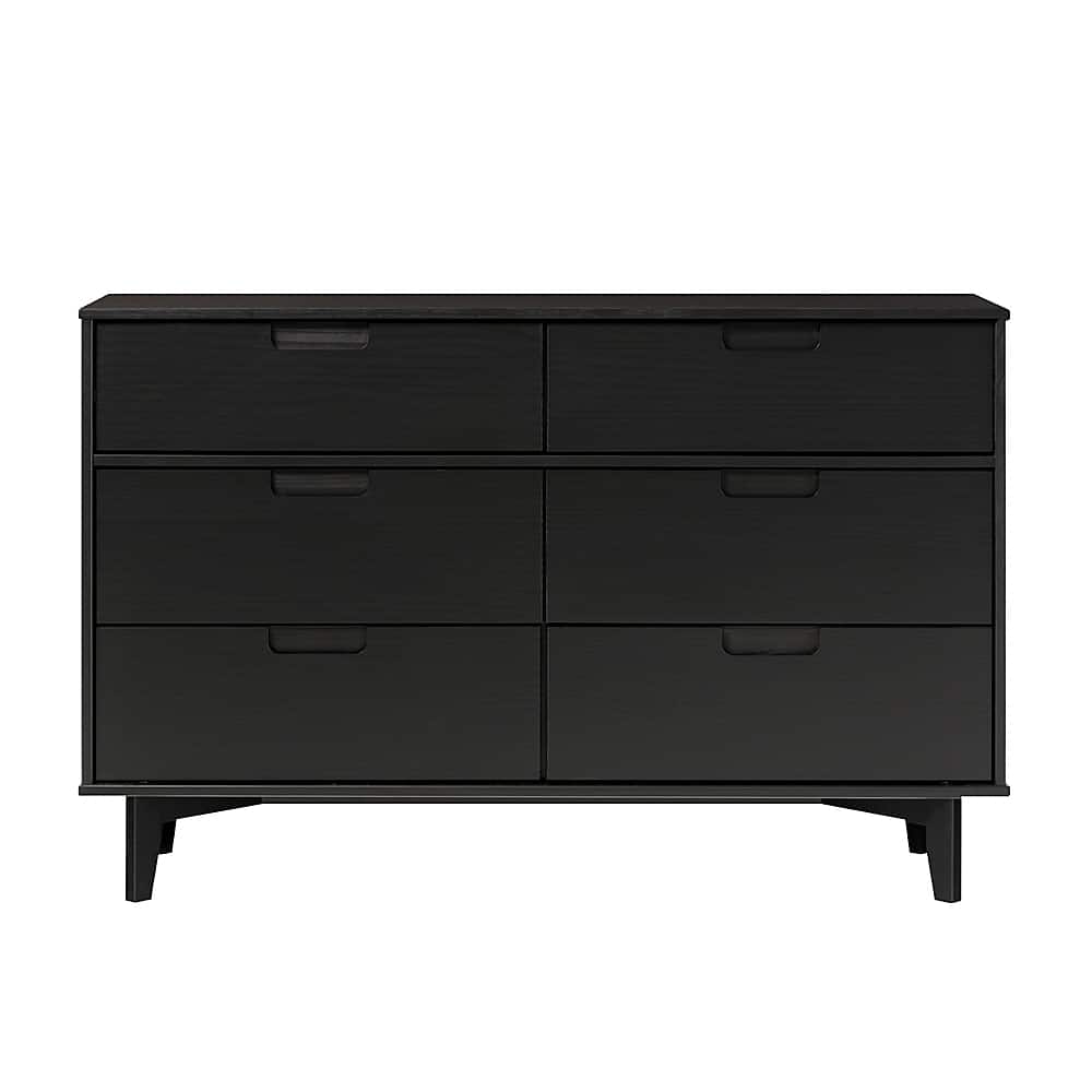 Front. Walker Edison - Retro Solid Wood 6-Drawer Dresser - Black.