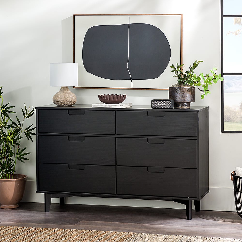 Alt View 12. Walker Edison - Retro Solid Wood 6-Drawer Dresser - Black.