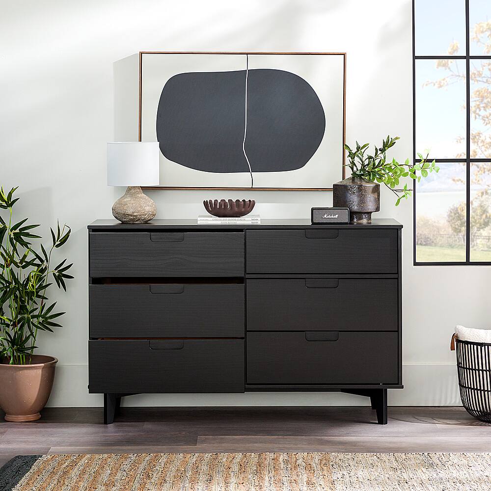 Walker Edison Retro Solid Wood 6-Drawer Dresser Black BBR6DSLDRBL ...