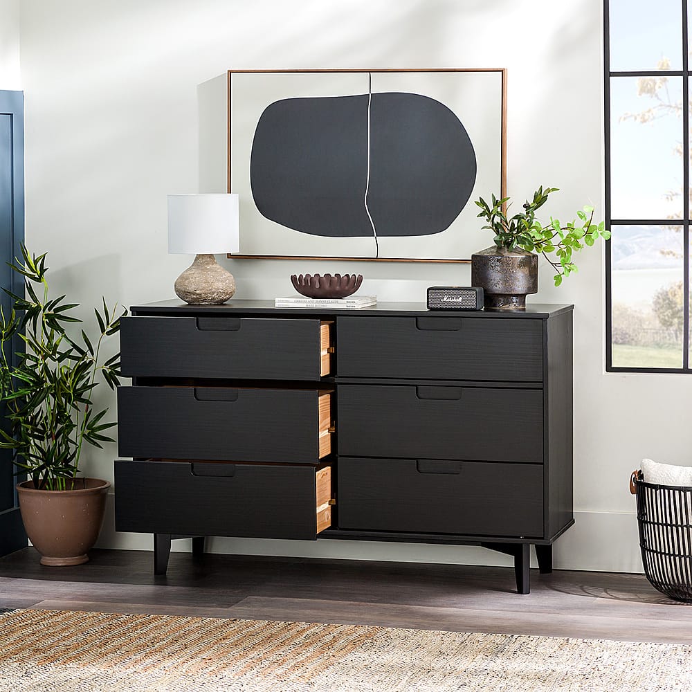 Alt View 17. Walker Edison - Retro Solid Wood 6-Drawer Dresser - Black.