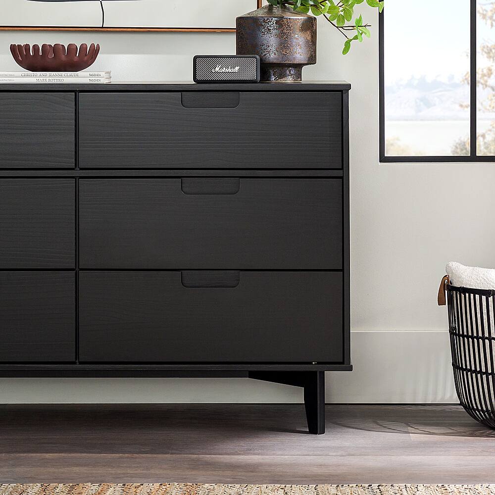 Alt View 18. Walker Edison - Retro Solid Wood 6-Drawer Dresser - Black.