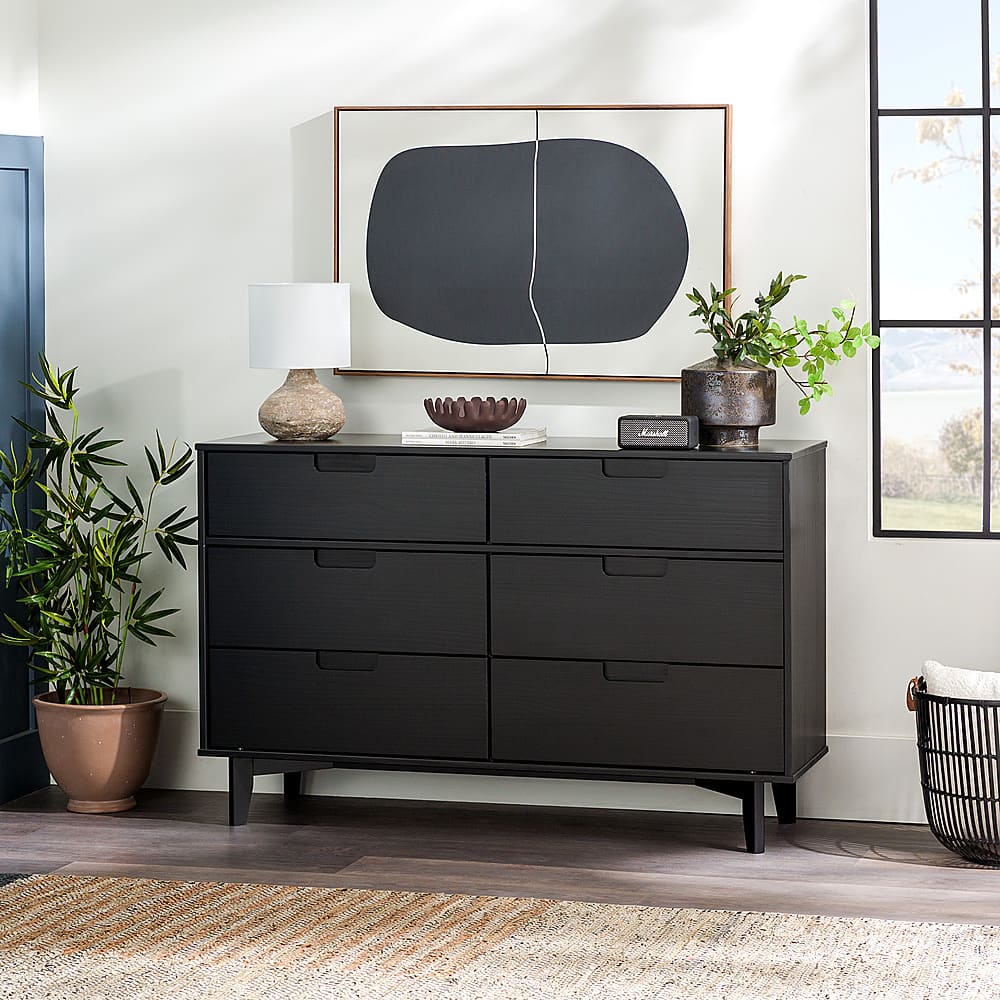 Alt View 35. Walker Edison - Retro Solid Wood 6-Drawer Dresser - Black.