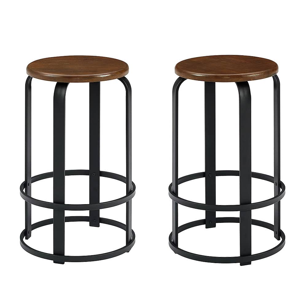 Walker Edison - Modern Industrial Round Kitchen Stool - Dark Coffee - Front_Zoom