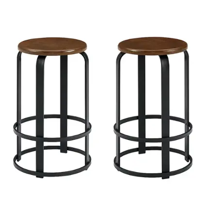 Front. Walker Edison - Modern Industrial Round Kitchen Stool - Dark Coffee.