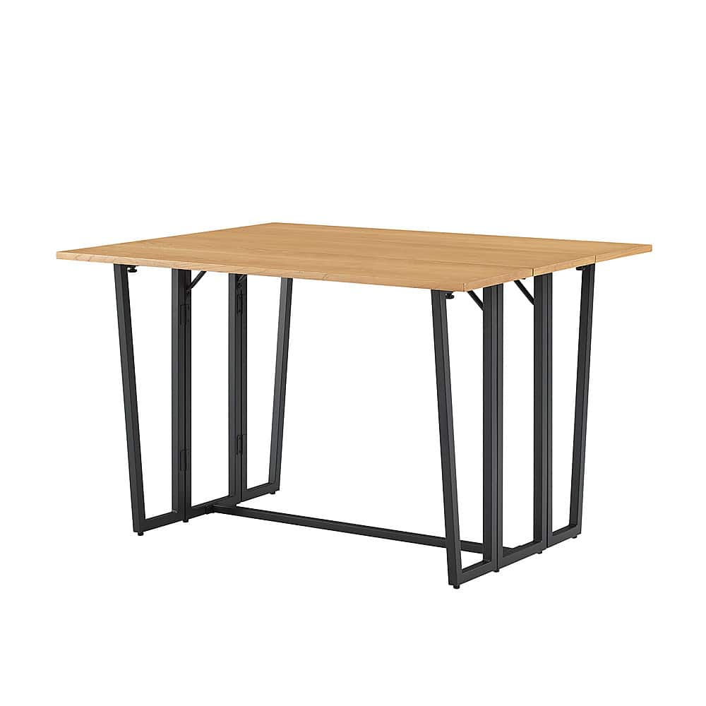 Angle View: Walker Edison - Modern Metal and Wood Drop-Leaf Dining Table - Light Ash