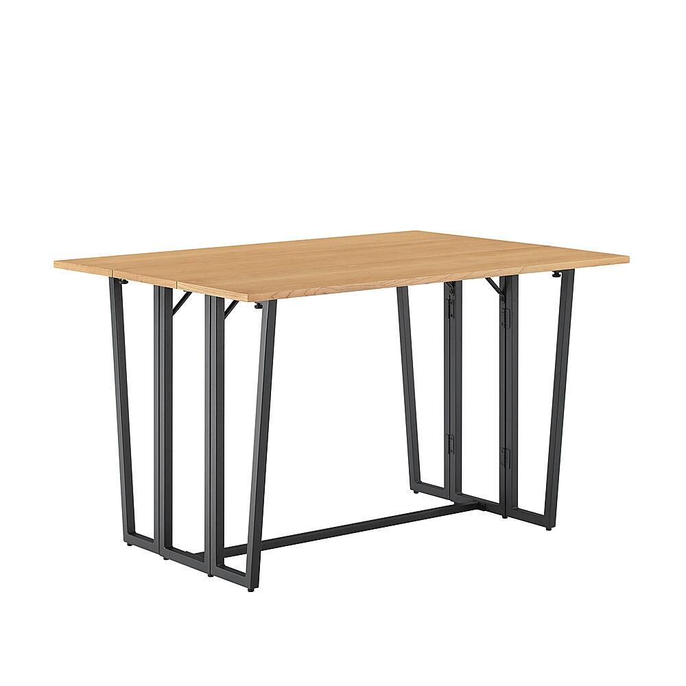 Left View: Walker Edison - Modern Metal and Wood Drop-Leaf Dining Table - Light Ash