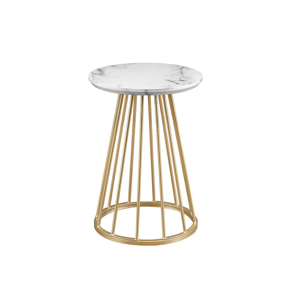 Walker Edison – Modern Round Cage-Leg Side Table – Faux White Marble Sansujyuku sansujyuku.com