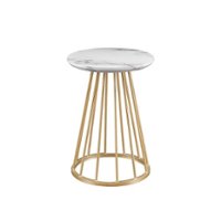 Walker Edison - Modern Round Cage-Leg Side Table - Faux White Marble - Front_Zoom