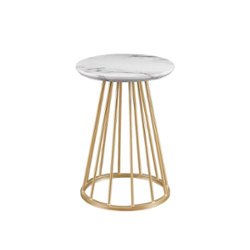 Walker Edison - Modern Round Cage-Leg Side Table - Faux White Marble - Front_Zoom