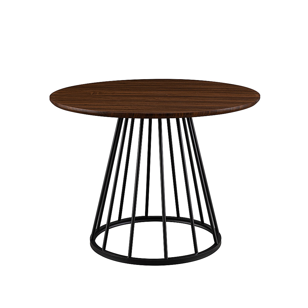 Angle View: Walker Edison - Modern Round Cage-Leg Dining Table - Dark Walnut