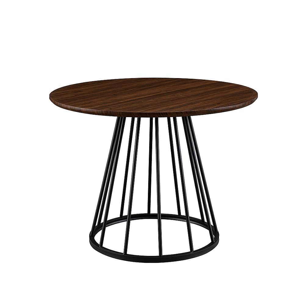 Left View: Walker Edison - Modern Round Cage-Leg Dining Table - Dark Walnut