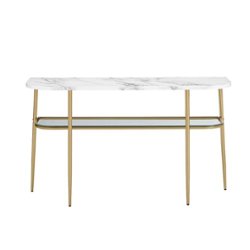 Walker Edison - Glam Mixed-Material Entry Table - Calacatta Marble - Front_Zoom
