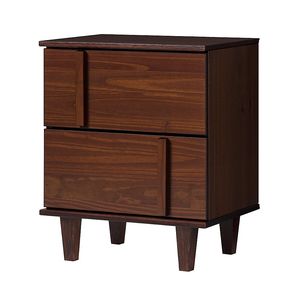 Angle View: Walker Edison - Modern Solid Wood 2-Drawer Nightstand - Walnut