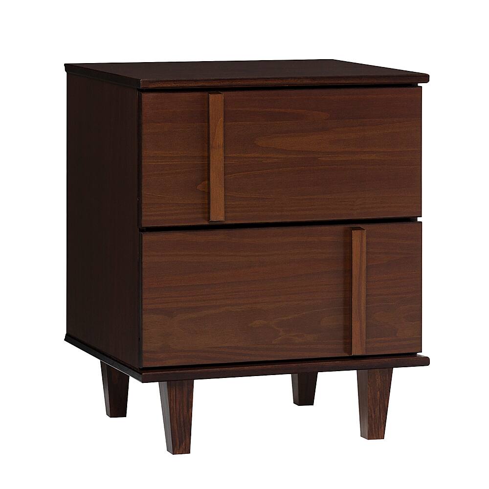 Left View: Walker Edison - Modern Solid Wood 2-Drawer Nightstand - Walnut