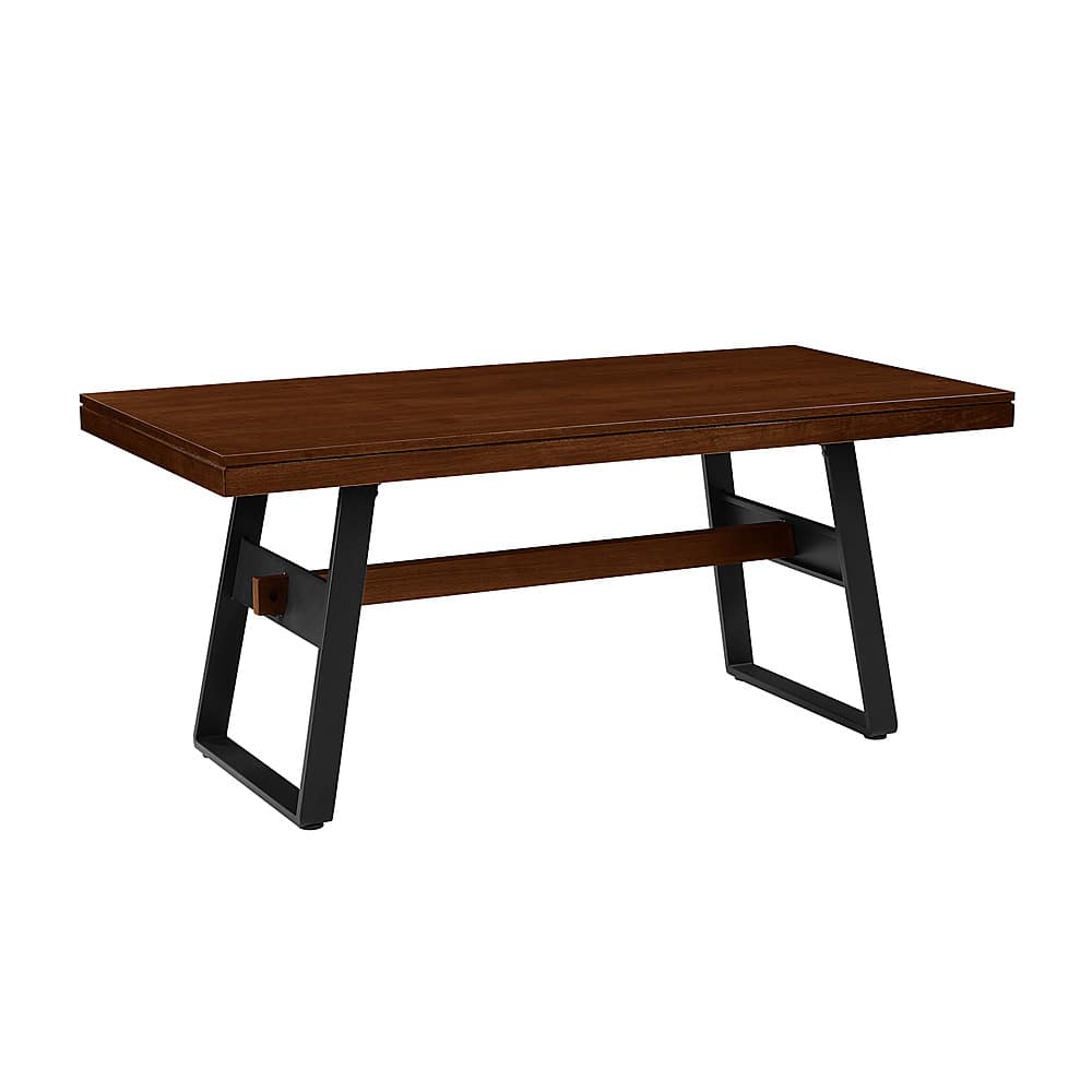 Left View: Walker Edison - Modern Bridge-Leg Dining Table - Dark Walnut