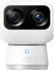 Front. eufy Security - IndoorCam S350 Wired Indoor Security Camera with 360 Degree Surveillance - White.