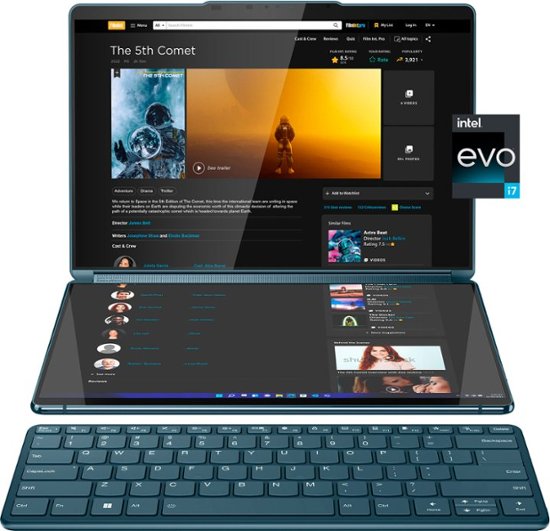 Front Zoom. Lenovo - Yoga Book 9i 2-in-1 13.3" 2.8K Dual Screen OLED Touchscreen Laptop - Intel Core i7-1355U with 16GB Memory - 1TB SSD - Tidal Teal.