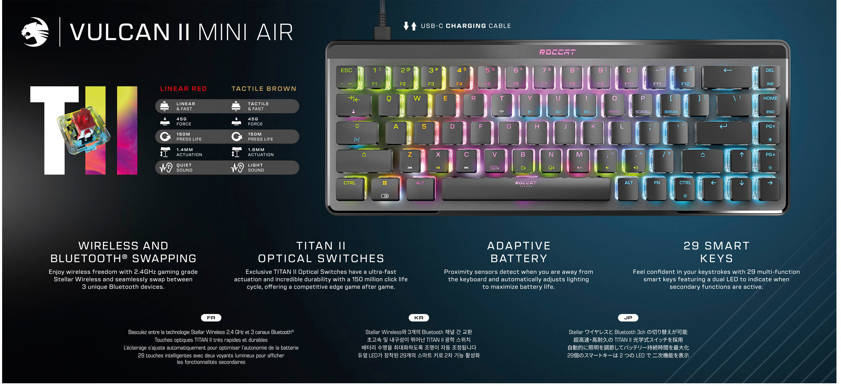 ROCCAT Vulcan II Mini Air Optical Mechanical Gaming Keyboard Wireless [New]