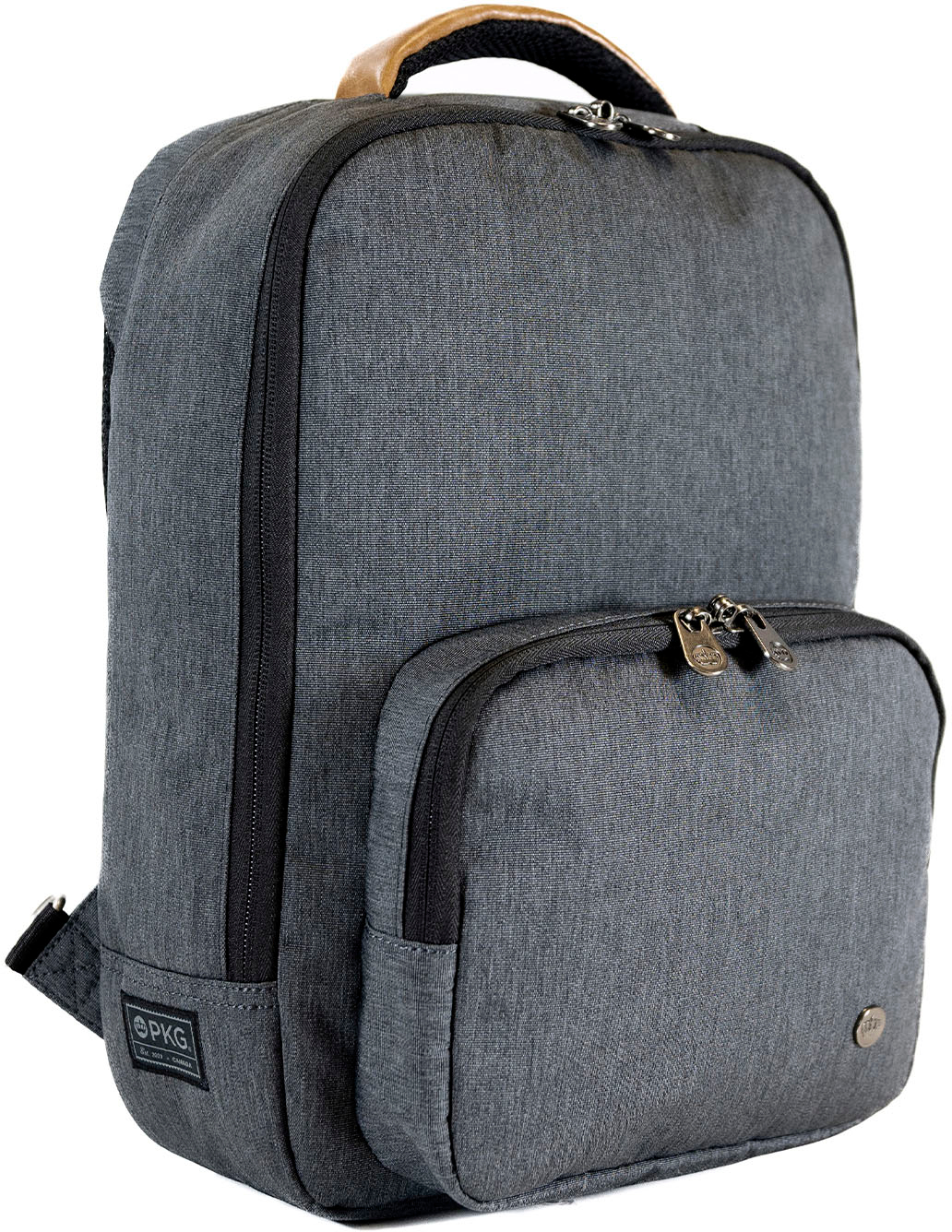 Back View: PKG - Robson 12L Recycled Crossbody Bag for 14" Laptop - Dark Grey/Tan
