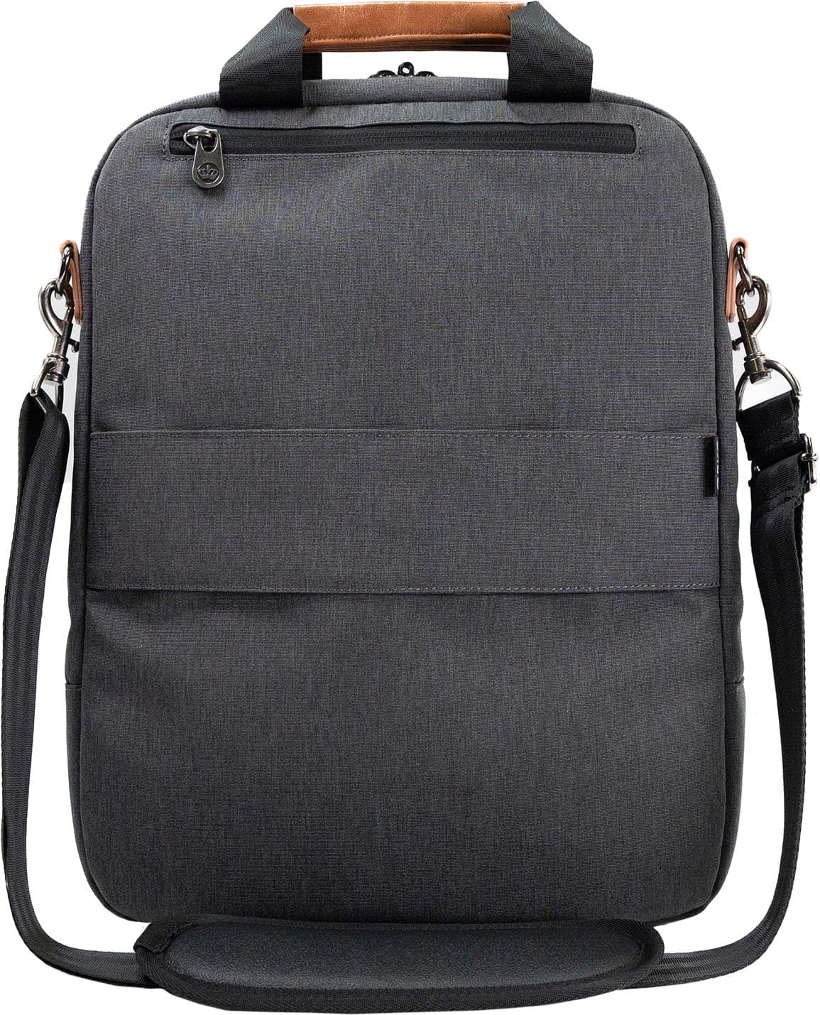 Alt View 1. PKG - Riverdale 11L Vertical Messenger Bag for 16" Laptop - Dark Grey/Tan.