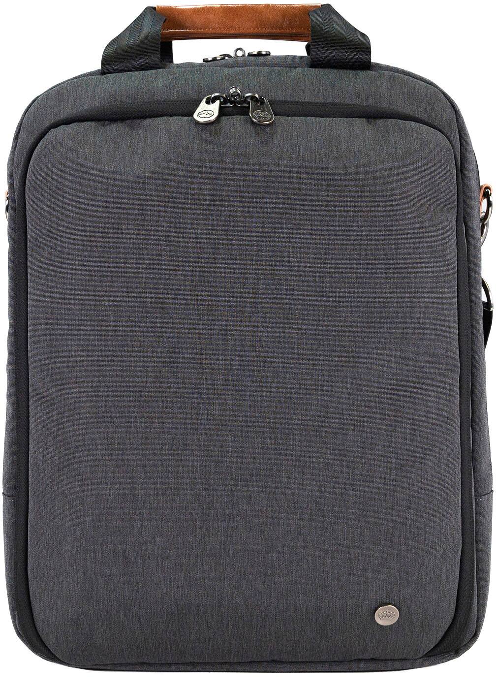 Back. PKG - Riverdale 11L Vertical Messenger Bag for 16" Laptop - Dark Grey/Tan.