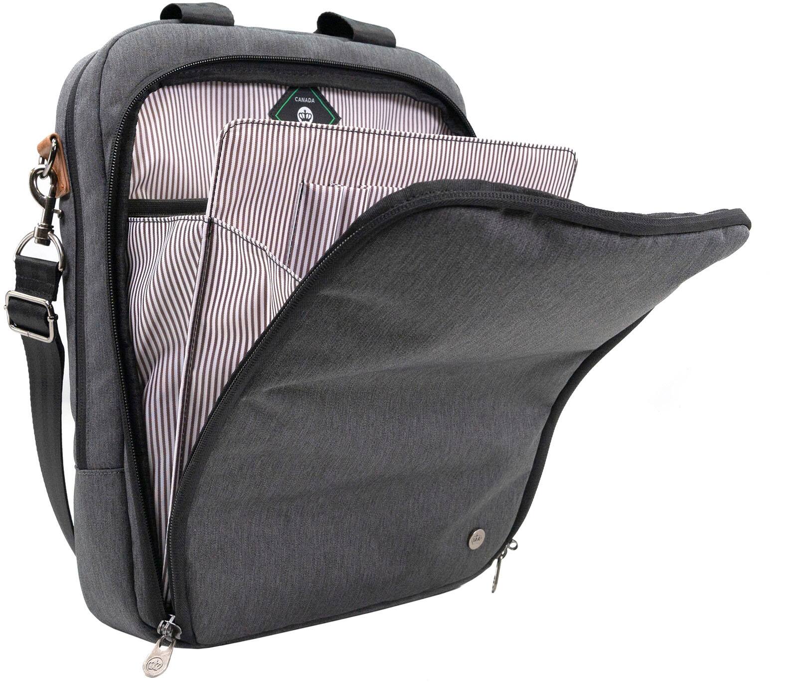 Alt View 11. PKG - Riverdale 11L Vertical Messenger Bag for 16" Laptop - Dark Grey/Tan.