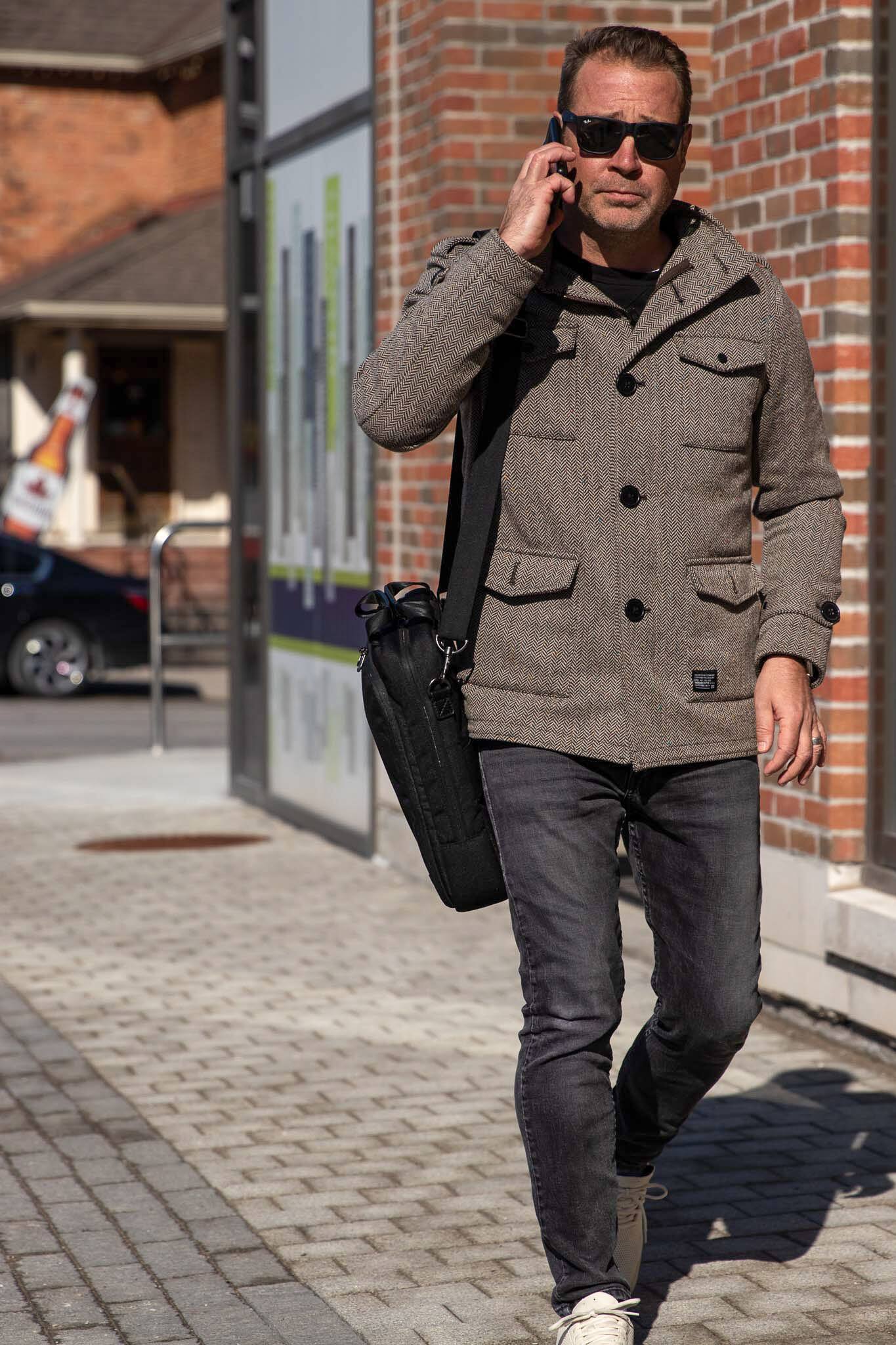 Alt View 27. PKG - Riverdale 11L Vertical Messenger Bag for 16" Laptop - Dark Grey/Tan.