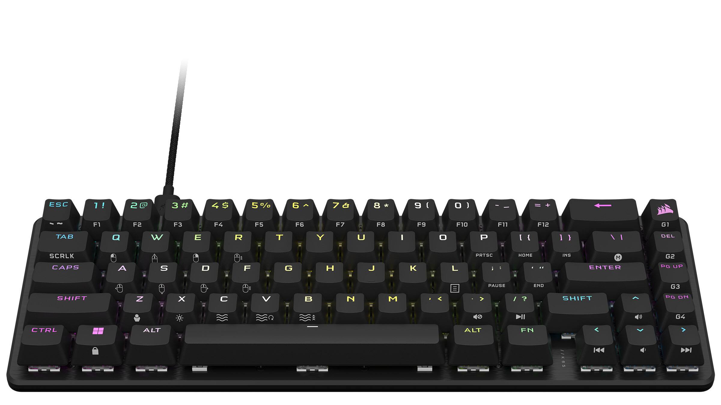 Angle. CORSAIR - K65 PRO MINI RGB 65% Optical-Mechanical Gaming Keyboard Backlit RGB LED, OPX - Black.